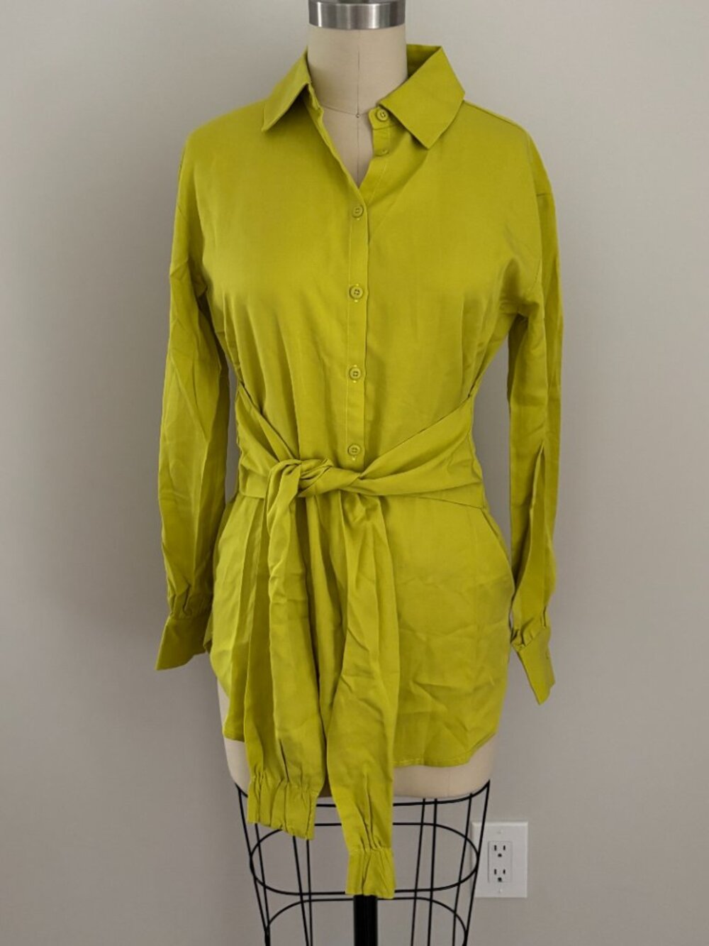TEREA Adeline Waist Tie Shirt Dress Citronelle Lime Green Resortwear Chic XXS